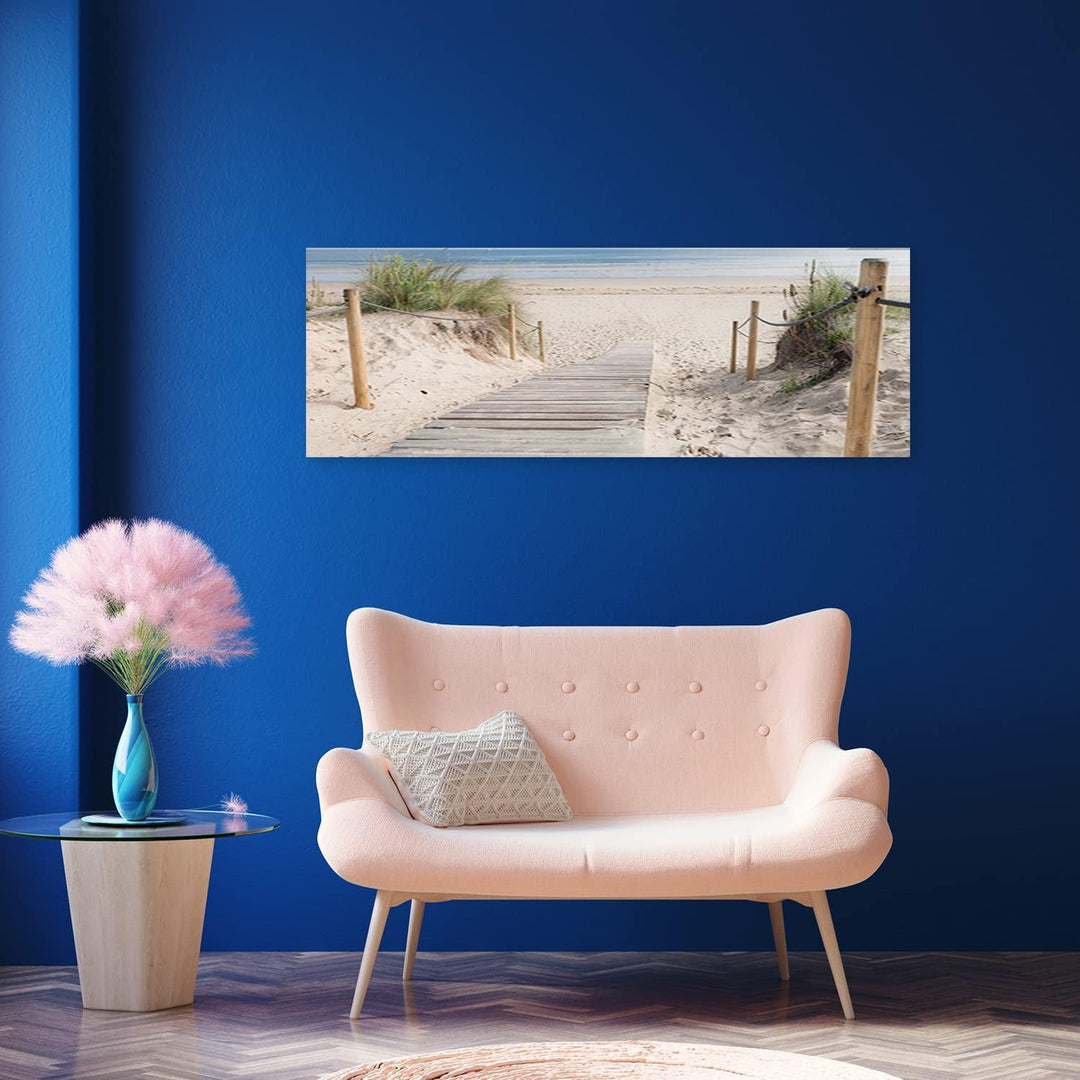 Feeby Vlies Leinwandbild Meer Strand Wasser Wellen Sand 150x50 cm Wanddeko Design Kunstdruck Zimmerd