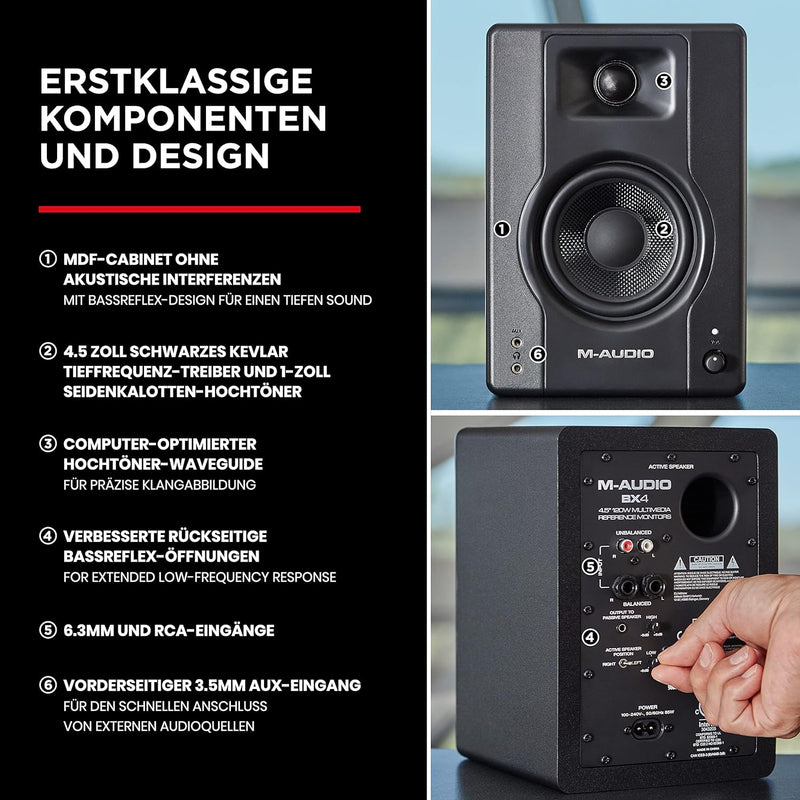 M-Audio BX4 4,5" Studio-Monitore High-Definition Monitor Lautsprecher Boxen, 120W - Paar & Adam Hall