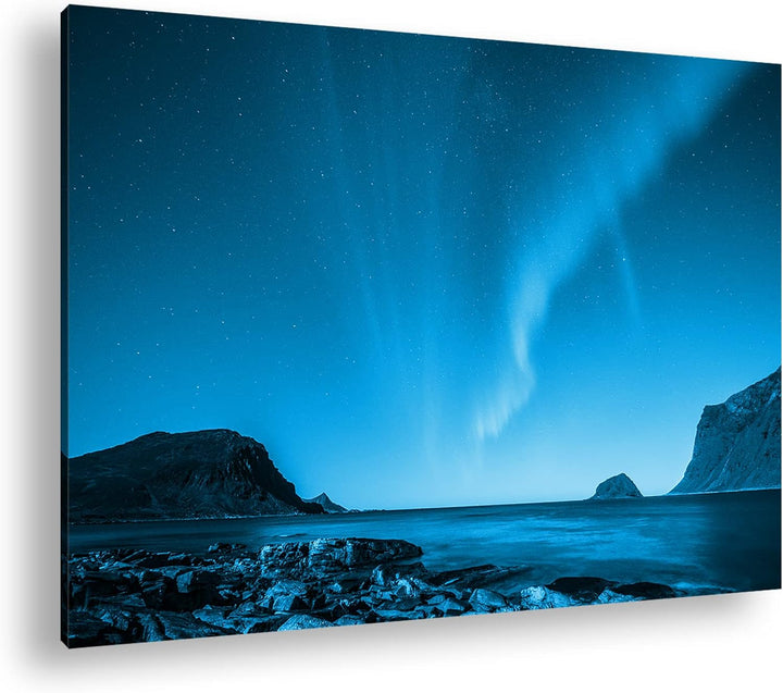 deyoli Polarlichter in Norwegen Format 80x60 Effekt: Monocrome Blau als Leinwandbild, Motiv fertig g