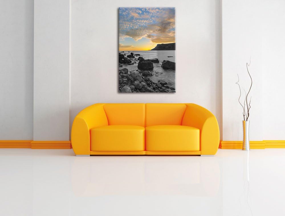 Pixxprint Ruhiger Felsstrand als Leinwandbild/Grösse: 120x80 cm/Wandbild/Kunstdruck/fertig bespannt