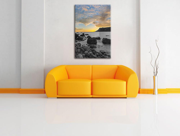 Pixxprint Ruhiger Felsstrand als Leinwandbild/Grösse: 120x80 cm/Wandbild/Kunstdruck/fertig bespannt