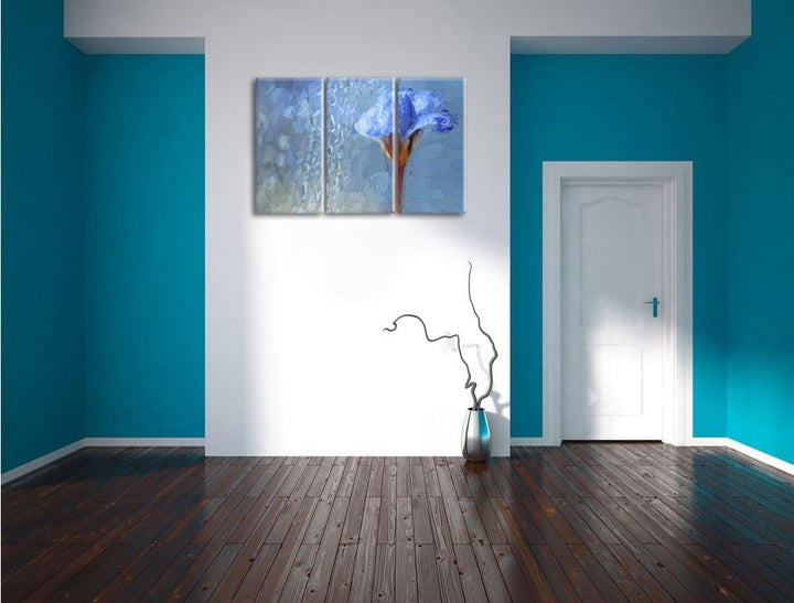 Pixxprint Frühlingsblume Tautropfen / 3-Teilig/Gesamtmass 120cm Leinwandbild bespannt auf Holzrahmen