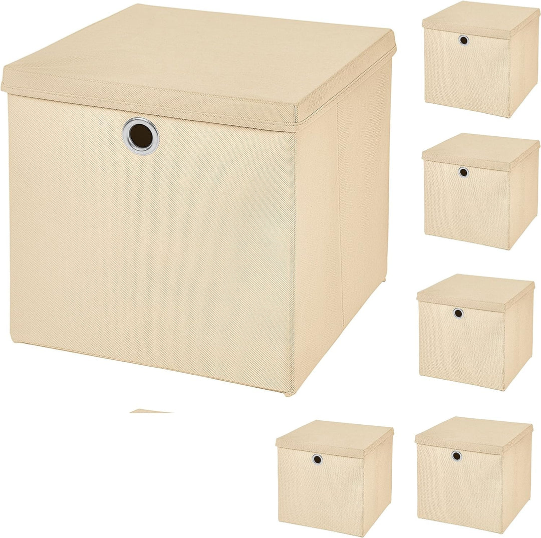 StickandShine 6er Set Creme Faltbox 28 x 28 x 28 cm Aufbewahrungsbox faltbar mit Deckel, Creme
