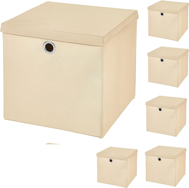 StickandShine 6er Set Creme Faltbox 28 x 28 x 28 cm Aufbewahrungsbox faltbar mit Deckel, Creme