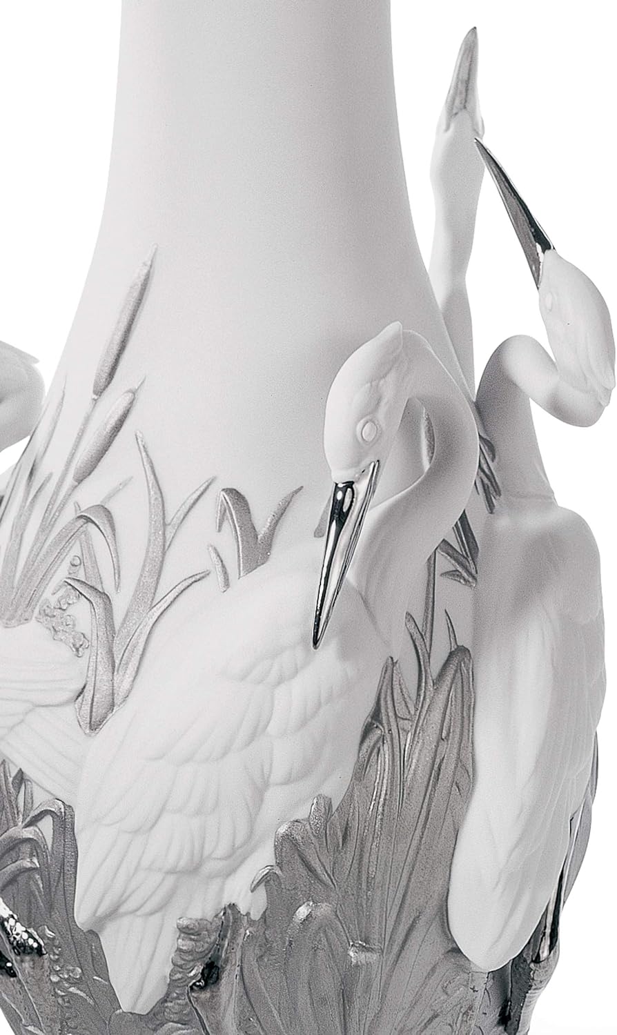 LLADRÓ Vase Königsreiher. Silber. Vase. Porzellan.