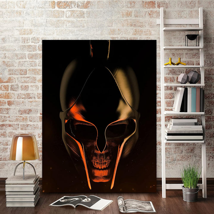 wandmotiv24 Totenkopf Wandbild aus Acrylglas, Grösse 100x75cm, Hochformat, Schädel, Helm, Sparta, Go