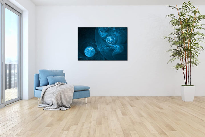 deyoli fraktales Kunstwerk Format 80x60 Effekt: Monocrome Blau als Leinwandbild, Motiv fertig gerahm