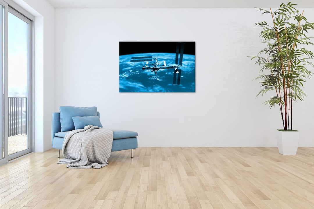 deyoli riesige Raumstation im Weltall Format 100x70 Effekt: Monocrome Blau als Leinwandbild, Motiv f