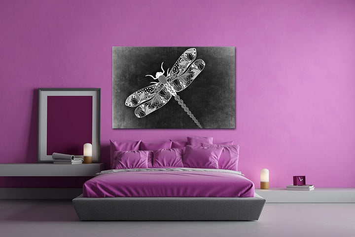deyoli Abstrakte Libelle Effekt: Schwarz/Weiss Format: 80x60 als Leinwandbild, Motiv fertig gerahmt