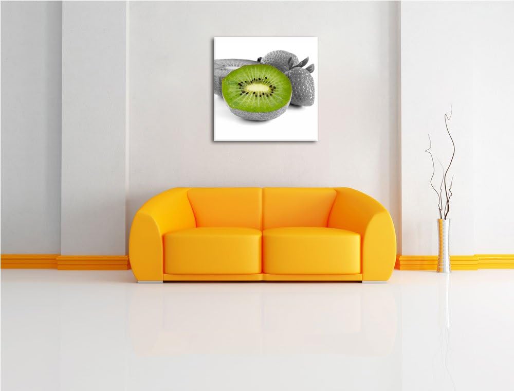 Pixxprint fruchtige Erdbeeren mit Kiwi als Leinwandbild Quadratisch| Grösse: 70x70 | Wandbild| Kunst
