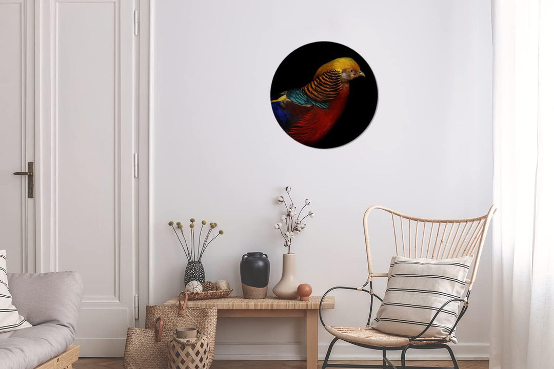 MuchoWow Wandbild Rund Wanddeko Deko Wohnzimmer Bilder 30x30 cm Vogel - Federn - Schwarz - Porträt,
