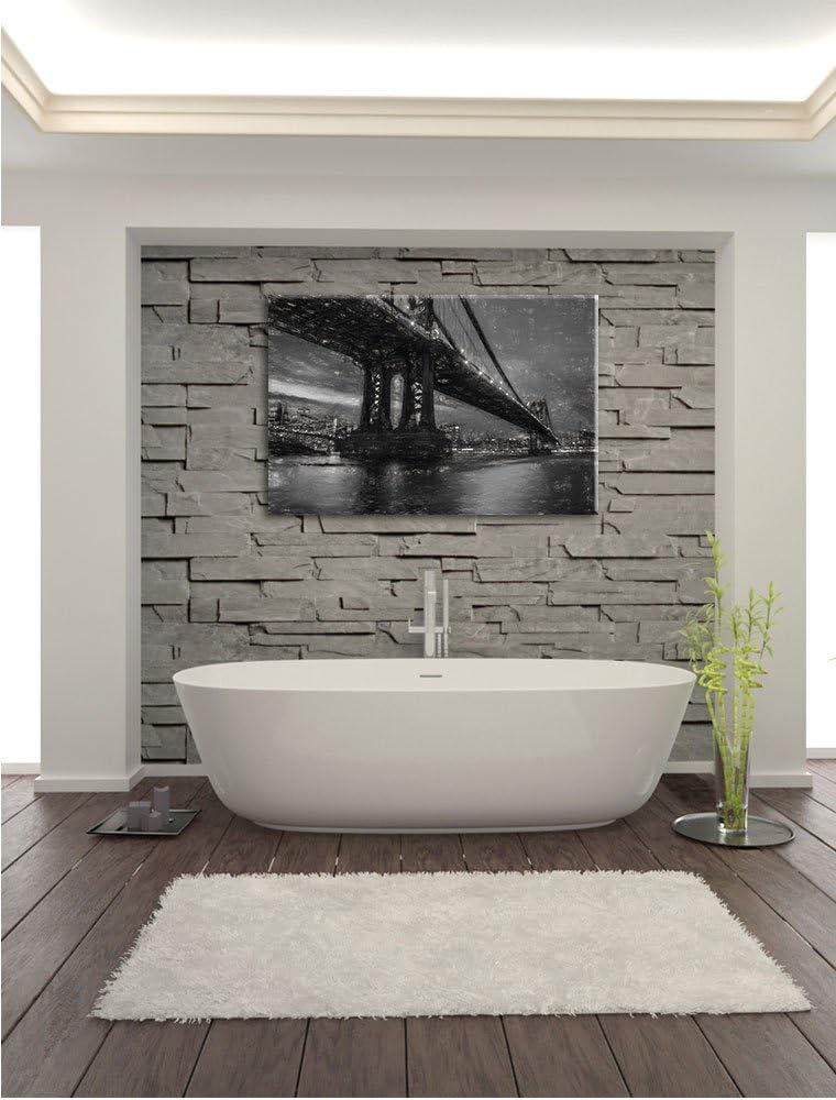 Pixxprint Manhatten Brücke New York Kunst / 100x70cm Leinwandbild bespannt auf Holzrahmen/Wandbild K