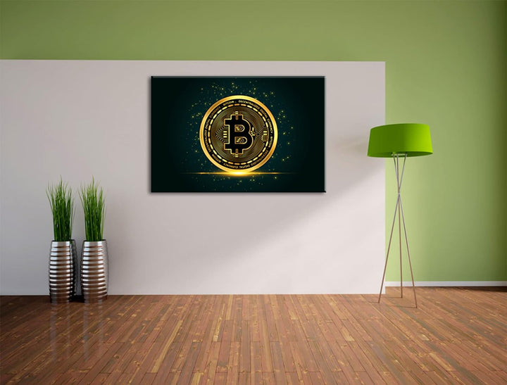 Pixxprint funkelnder Bitcoin BTC als Leinwandbild | Grösse: 120x80 cm | Wandbild | Kunstdruck | fert
