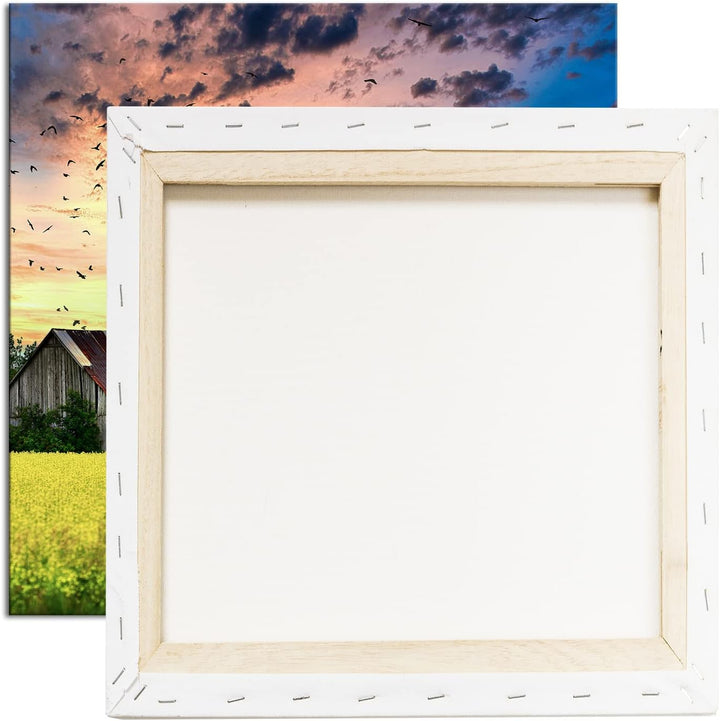Scheune am blühendem Feld Format: 60x60 als Leinwandbild, Motiv fertig gerahmt auf Echtholzrahmen, H