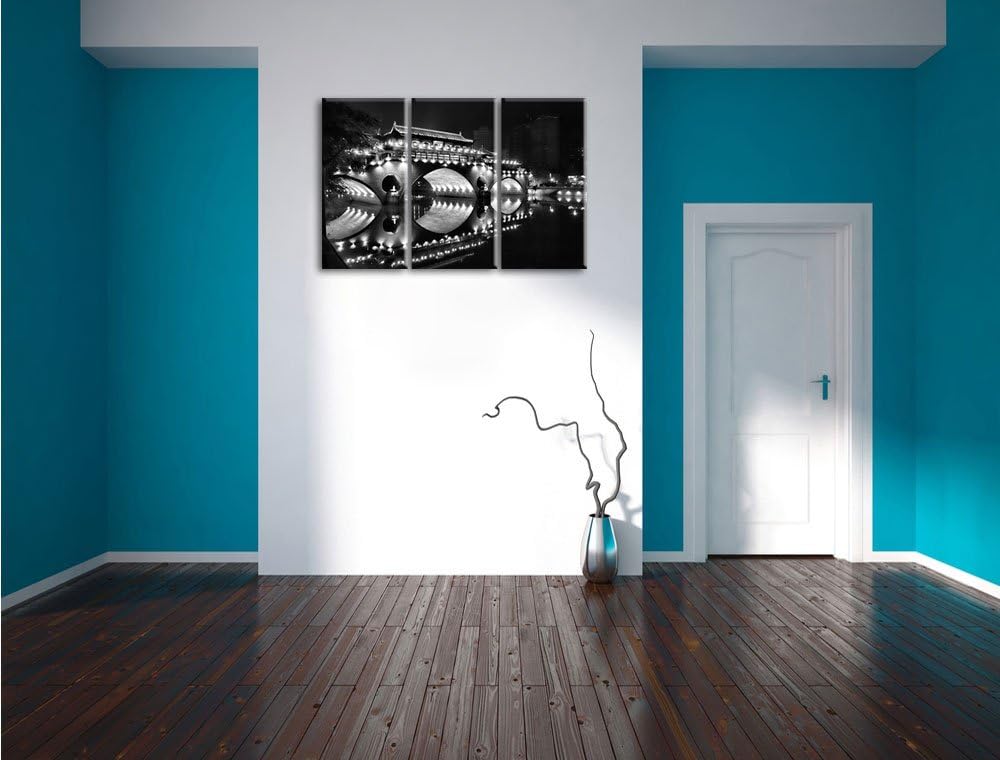 Pixxprint hellerleuchtete chinesische Brücke als Leinwandbild/Grösse: 3 Teilig (120x80) cm/Wandbild/