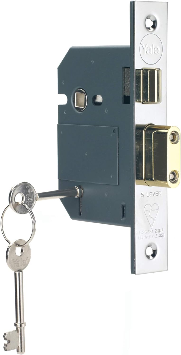 Yale B-BSSL-3.0-CH British Standard 5 Lever Mortice Sashlock, Boxed, Suitable for External Doors, Ch