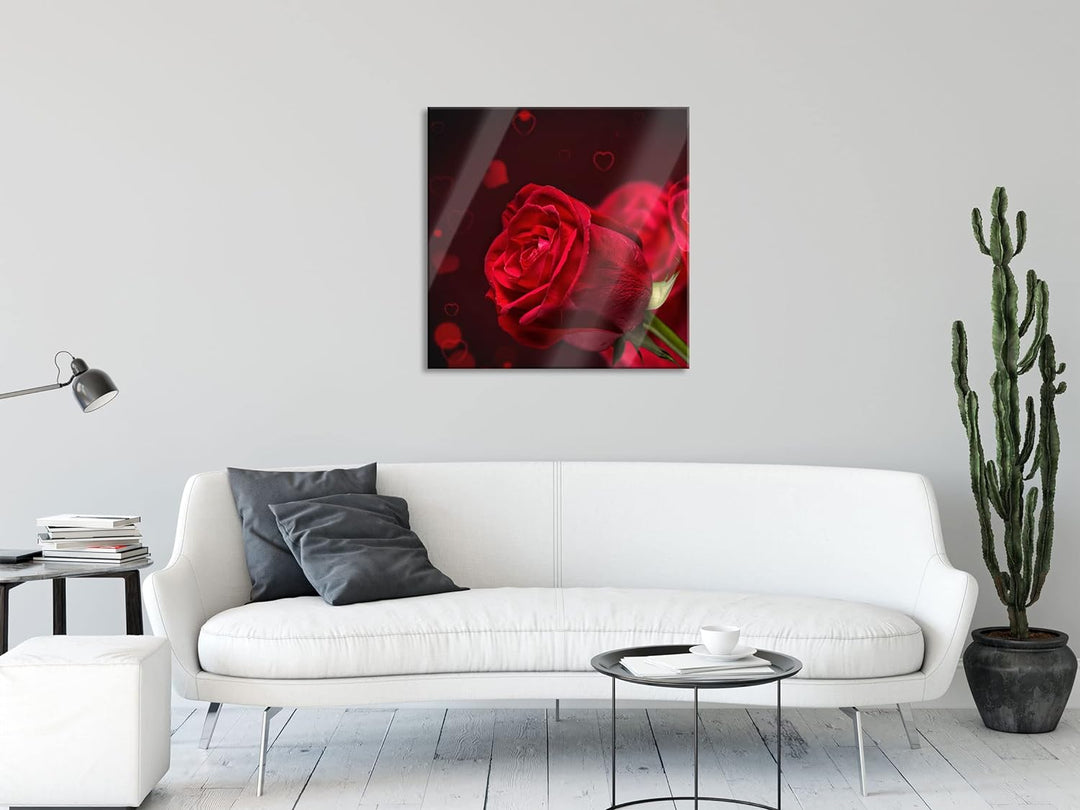 Pixxprint Glasbild | Wandbild auf Echtglas | Rosen | 50x50 cm | inkl. Aufhängung und Abstandshalter,