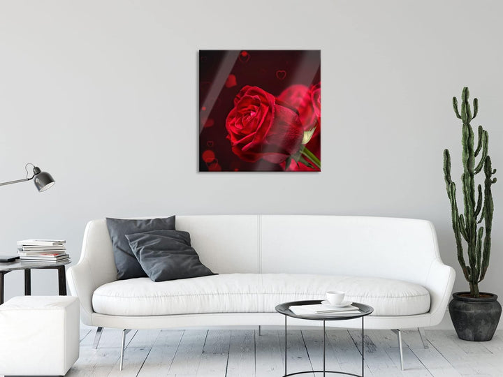 Pixxprint Glasbild | Wandbild auf Echtglas | Rosen | 50x50 cm | inkl. Aufhängung und Abstandshalter,