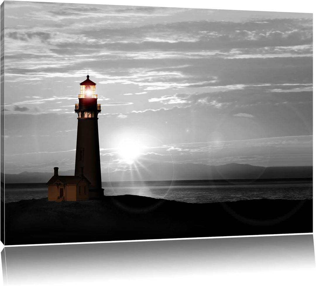Pixxprint Leuchtturm im Sonnenuntergang als Leinwandbild/Grösse: 100x70 cm/Wandbild/Kunstdruck/ferti