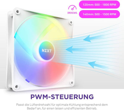 NZXT F140 RGB Core Doppelpackung – 2 × 140 mm nabenmontierte RGB-Lüfter mit RGB-Steuerung – 8 einzel