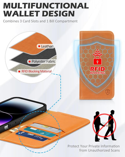SHIELDON Hülle für iPhone 14 Plus 5G Schutzhülle [Rindsleder] [Kartenfach] [Magnetverschluss] [Stand