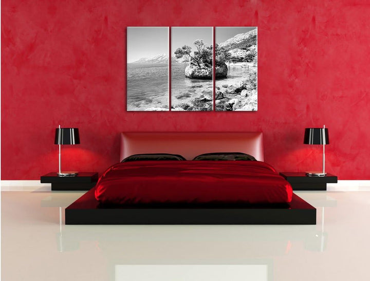 Pixxprint Dalmatia Strand in Kroatien / 3-Teilig/Gesamtmass 120cm Leinwandbild bespannt auf Holzrahm