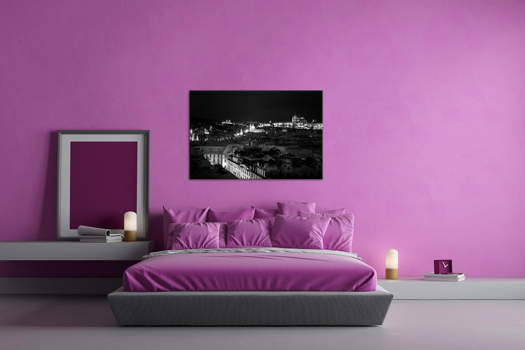 deyoli Prag bei Nacht Format:75x50 cm Effekt: Schwarz/Weiss als Leinwandbild, Motiv fertig gerahmt a