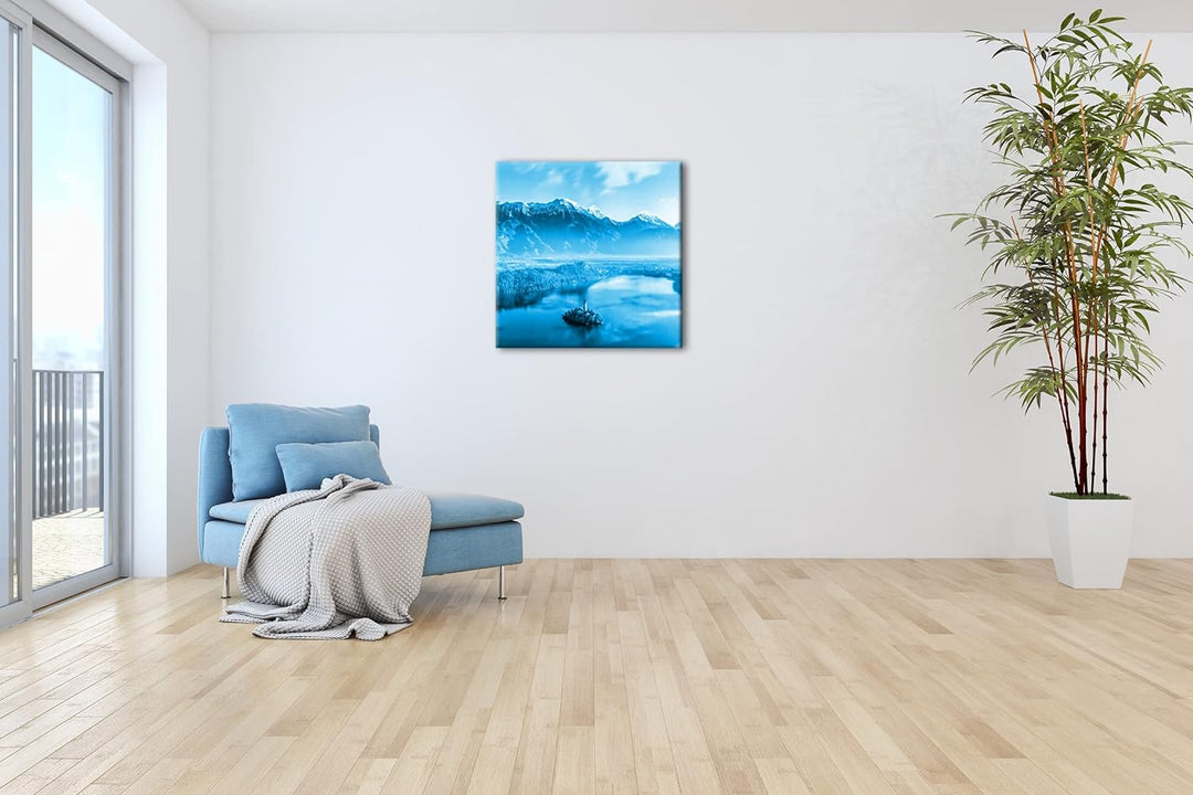 deyoli Bergsee in Slowenien Format: 40x40 Effekt: Monocrome Blau als Leinwand, Motiv fertig gerahmt
