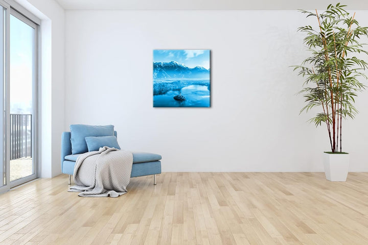 deyoli Bergsee in Slowenien Format: 40x40 Effekt: Monocrome Blau als Leinwand, Motiv fertig gerahmt