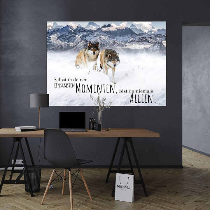wandmotiv24 Poster als Wanddeko, Grösse Din A0, Wolfsrudel, Niemals allein, Wölfe, Wolf, Berge, Tier
