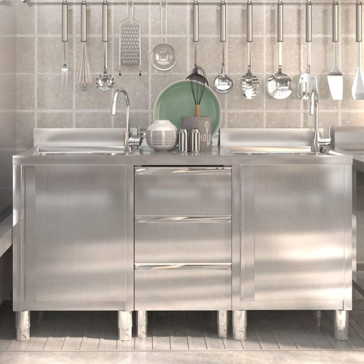 Tidyard 3 STK. Gastro Küchenschrank mit 3 Schubladen Arbeitsschrank Edelstahlschrank Gastroschrank E