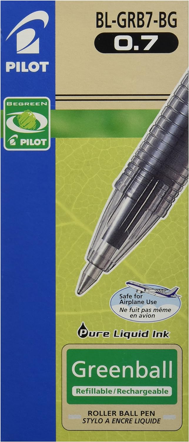 Pilot Greenball 7 Tintenroller 0,7 mm Schreibspitze 0,4 mm Strichbreite 10 Stück schwarz, Schwarz