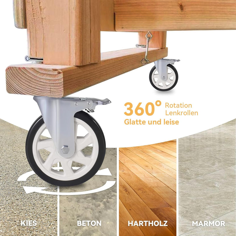 BAOLIHUI 4er Set Lenkrollen für Möbel 150MM Möbelrollen mit Bremse Schwerlastrollen 1000kg Schwerlas