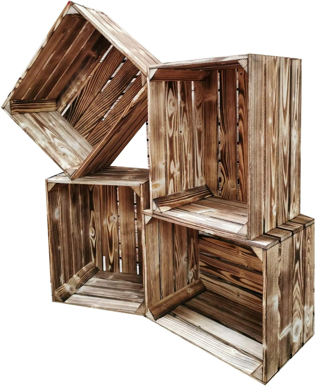 Teramico geflammte/braune Apfelkisten 50cm x 40cm x 30cm Set Angebote Holzkisten Weinkisten Obstkist