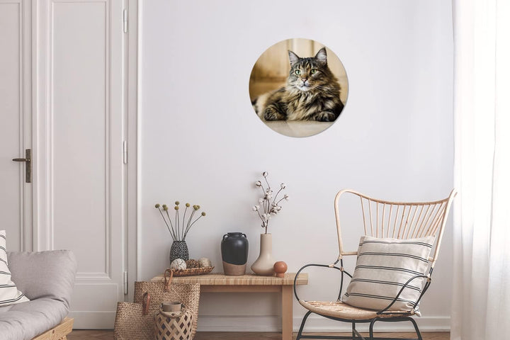 MuchoWow Wandbild Rund Wanddeko Deko Wohnzimmer Bilder 30x30 cm Schwarz und braun gestreifte Langhaa