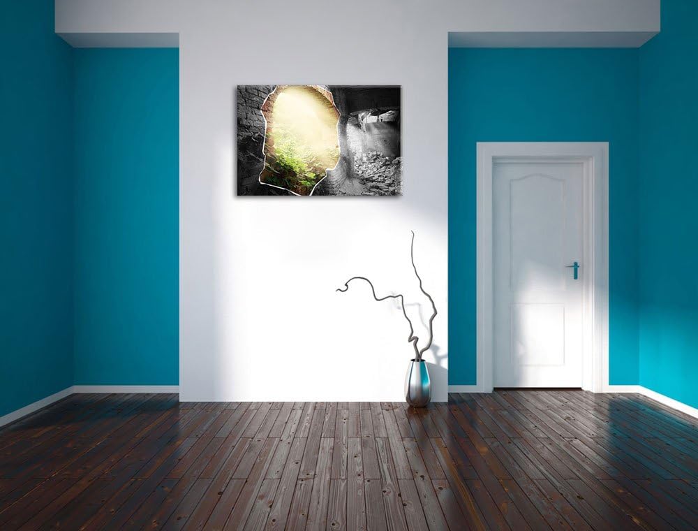 erleuchtete Ruine schwarz/weiss Format: 100x70 auf Leinwand, XXL riesige Bilder fertig gerahmt mit K