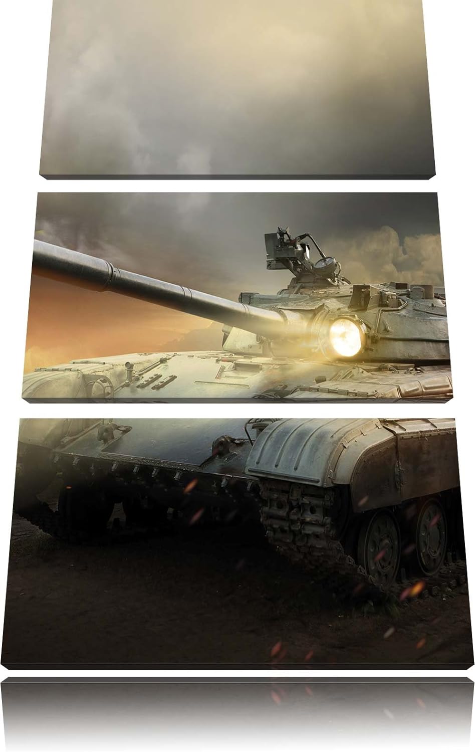Pixxprint Panzer im Nebel 3Teiler 120x80 cm Leinwandbild Wandbild Kunstdruck
