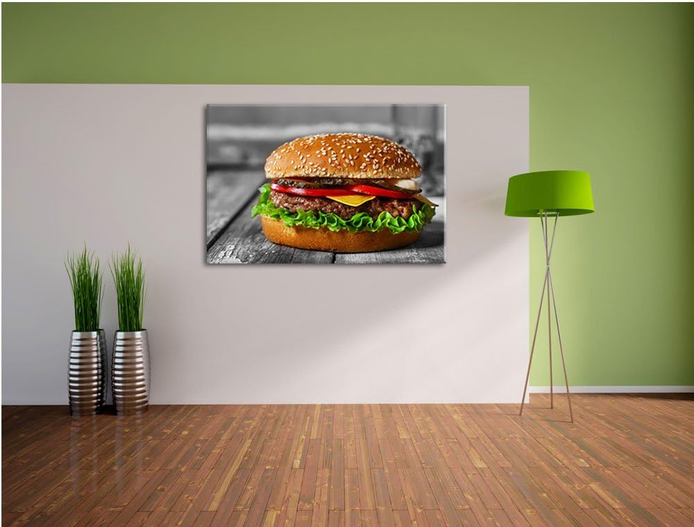 appetitlicher Cheeseburger schwarz/weiss Format: 100x70 auf Leinwand, XXL riesige Bilder fertig gera