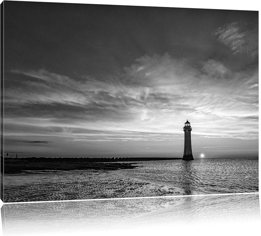 Pixxprint Leuchtturm im Sonnenuntergang als Leinwandbild/Grösse: 100x70 cm/Wandbild/Kunstdruck/ferti