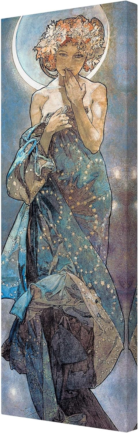 Bilderwelten Leinwandbild - Alfons Mucha - Sterne - Der Mond - Panorama Hochformat 90 x 30 cm 90cm x