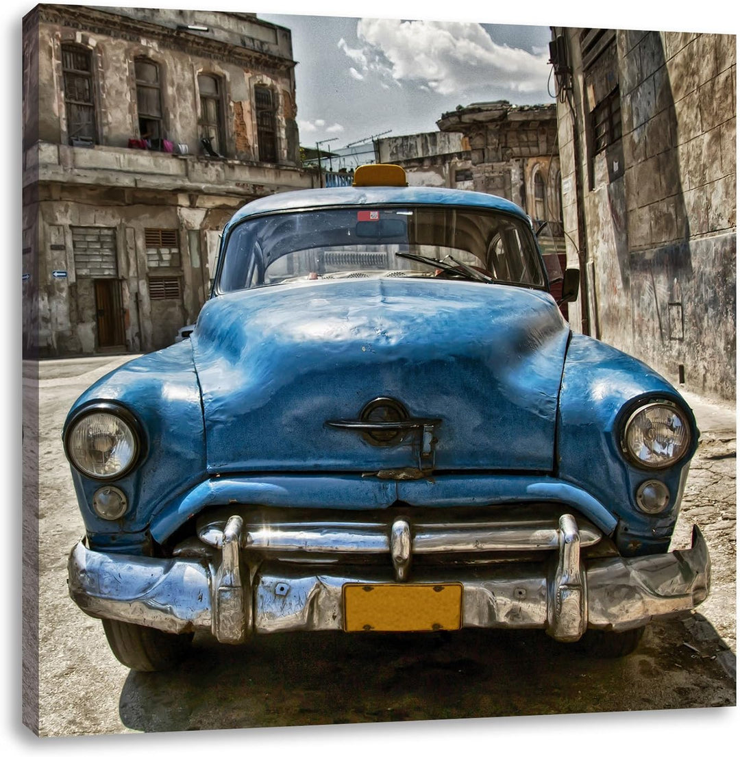 Pixxprint Blaue Schönheit in Cuba 70x70cm Leinwandbild Wandbild Kunstdruck, 70x70