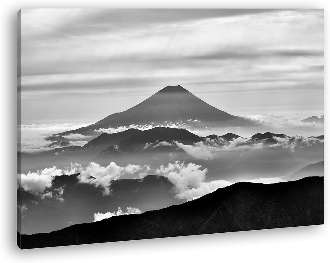 deyoli Fuji in Japan Format: 80x60 Effekt: Schwarz&Weiss als Leinwandbild, Motiv fertig gerahmt auf