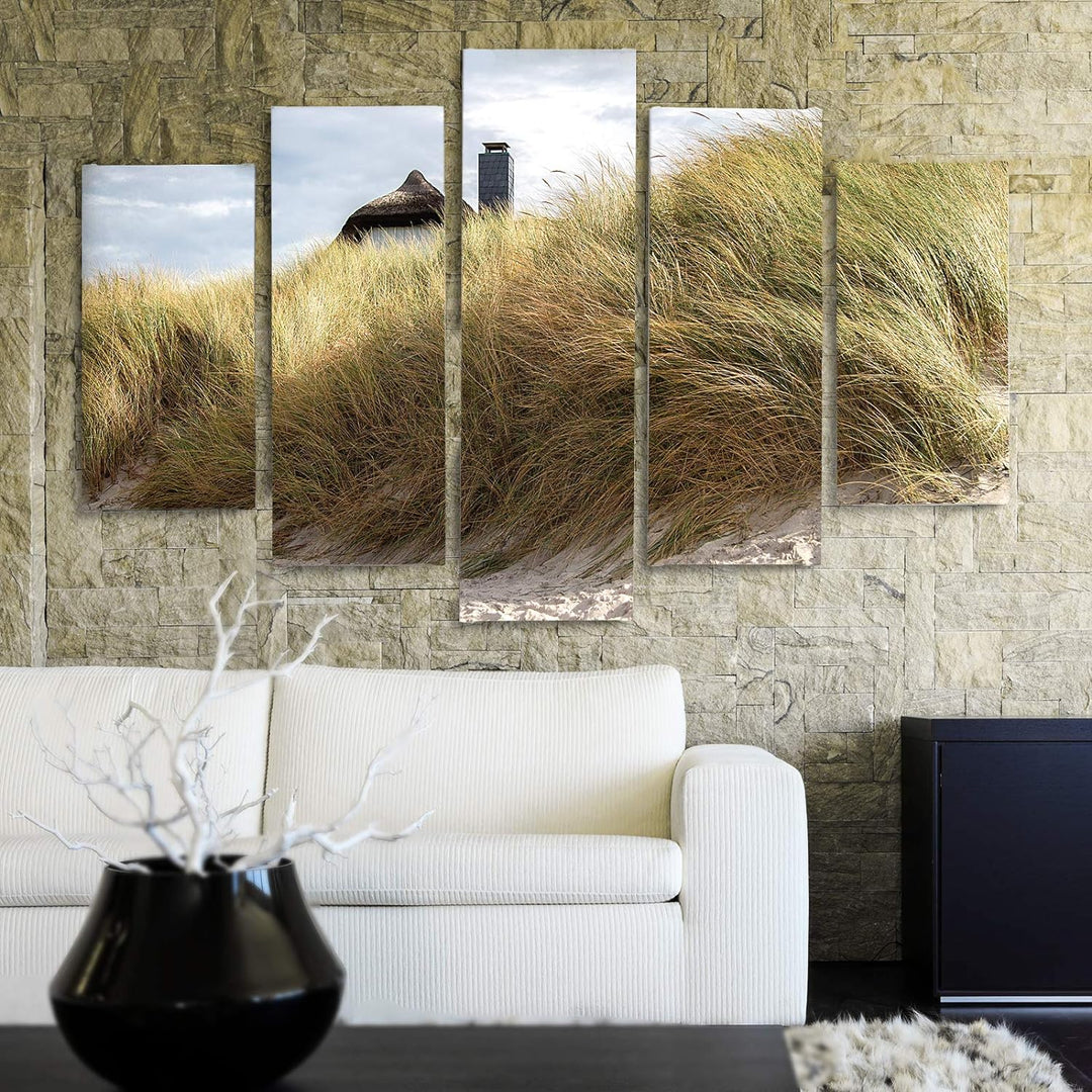 Feeby Deco Bild 5 Teilig Landschaft Wanddekoration Strand Gras Himmel bunt 150x100 cm Deco panel 150