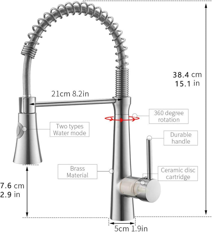 TIMACO Wasserhahn Küche 360° Drehbar Küchenarmatur Mischbatterie Küche Armatur Küche Spiralfederarma