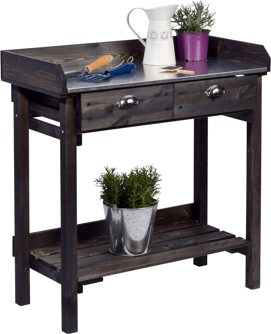 dobar® Design Pflanztisch mit 2 Schubladen | Gärtnertisch mit Ablageboden | Umtopftisch aus massivem