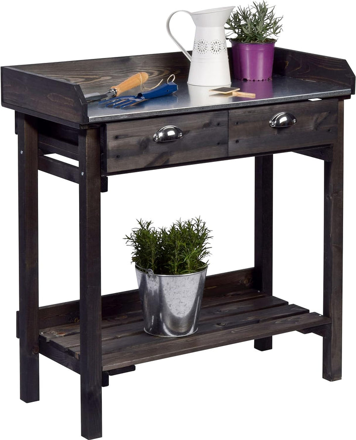 dobar® Design Pflanztisch mit 2 Schubladen | Gärtnertisch mit Ablageboden | Umtopftisch aus massivem