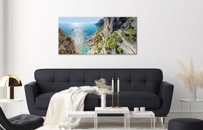 Leinwandbild 115x55cm XXL Meer Berge Felsen Landschaft Bild Kunstdruck Deko Wanddeko Wandbild Varian