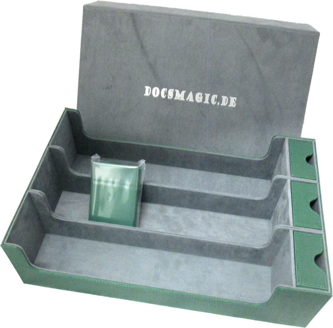 docsmagic.de Premium 3-Row Trading Card Storage Box Green + Trays & Divider - MTG PKM YGO - Aufbewah