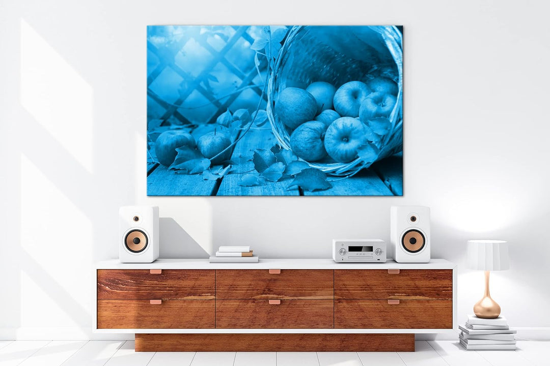 deyoli frische Apfel Format: 80x60 Effekt: Monocrome Blau als Leinwand, Motiv fertig gerahmt auf Ech