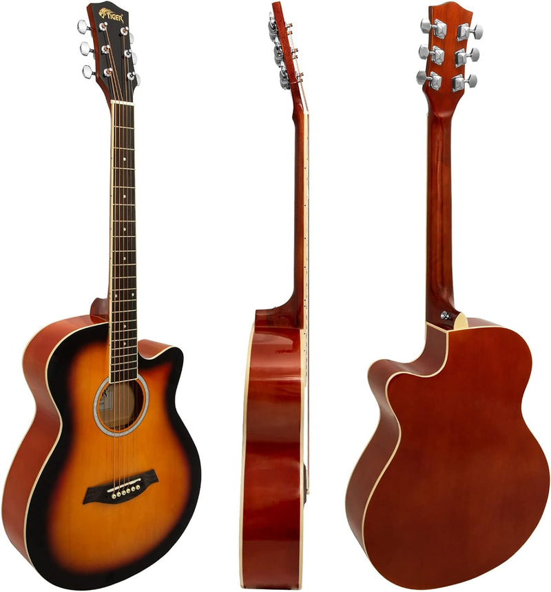 TIGER ACG3 Full Size Akustikgitarren-Set - Gitarren-Pack für Anfänger, mit Gigbag, Gurt und Ersatzsa